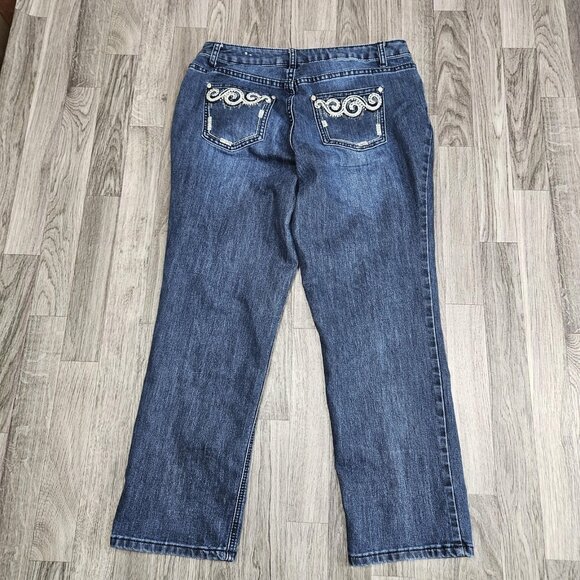 Christopher & Banks Jeans Womens 12P Blue Embellished Pockets Straight Leg Denim - Picture 2 of 14